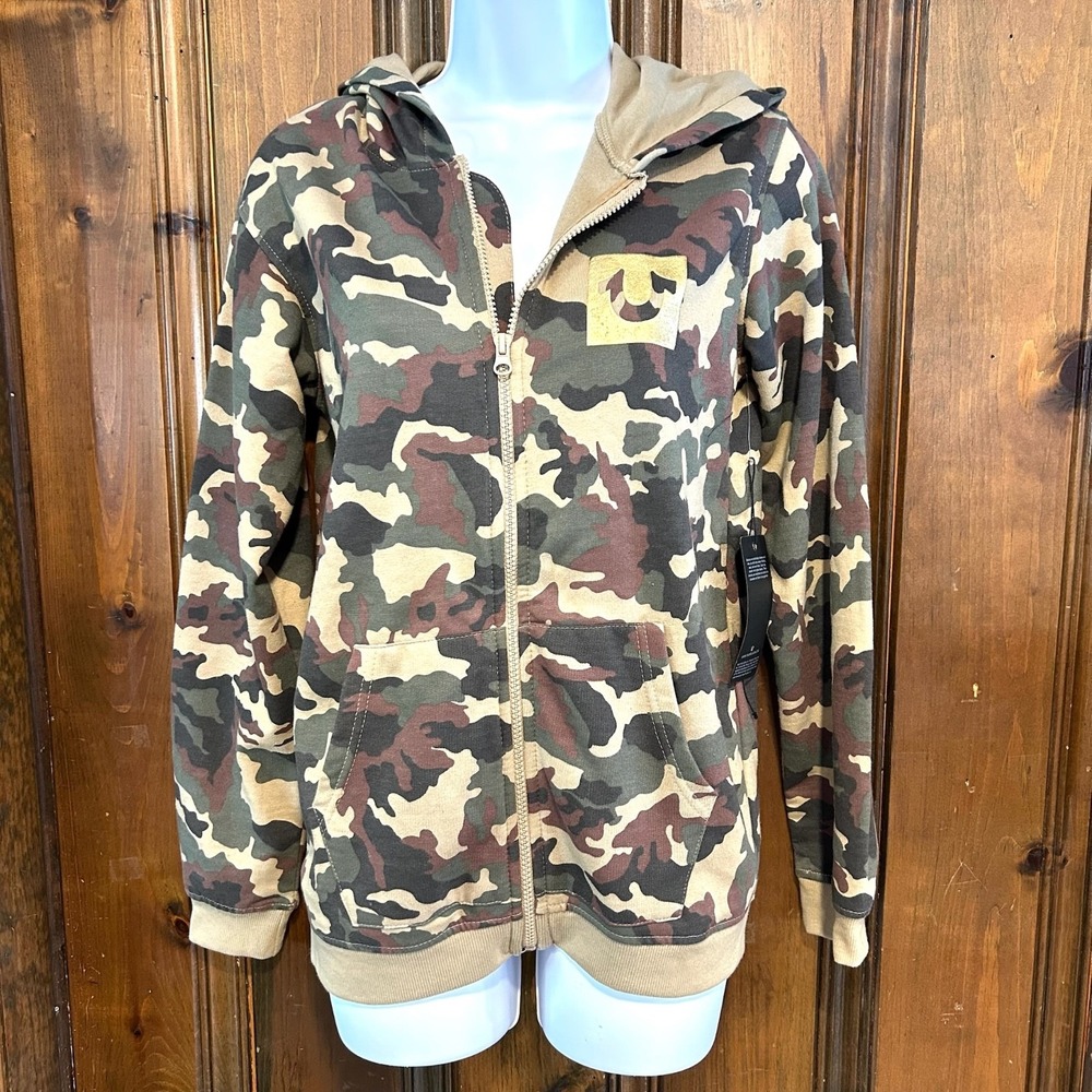 True Religion Hoodie Youth Large Camo Full Zip Logo & Buddha Graphic NWT